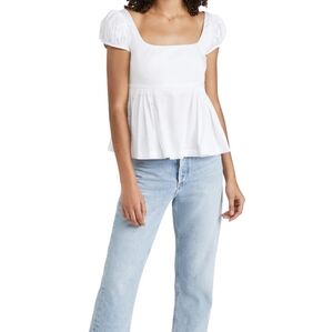 Rebecca Taylor Puff Sleeve Peplum Pleated Blouse White Size 4